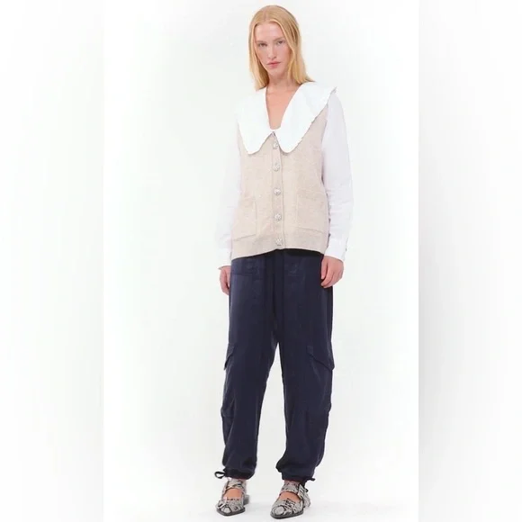NEW Ganni Cashmere Mix Button Vest Sweater in Oyster Gray / Cream - size XS - Picture 2 of 7